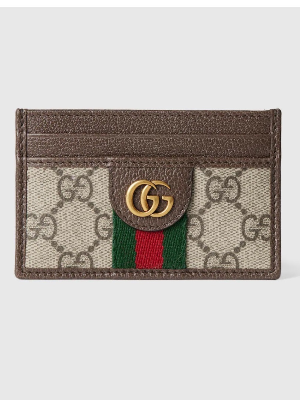Gucci Beige GG Canvas Card Holder with Green and Red Stripe